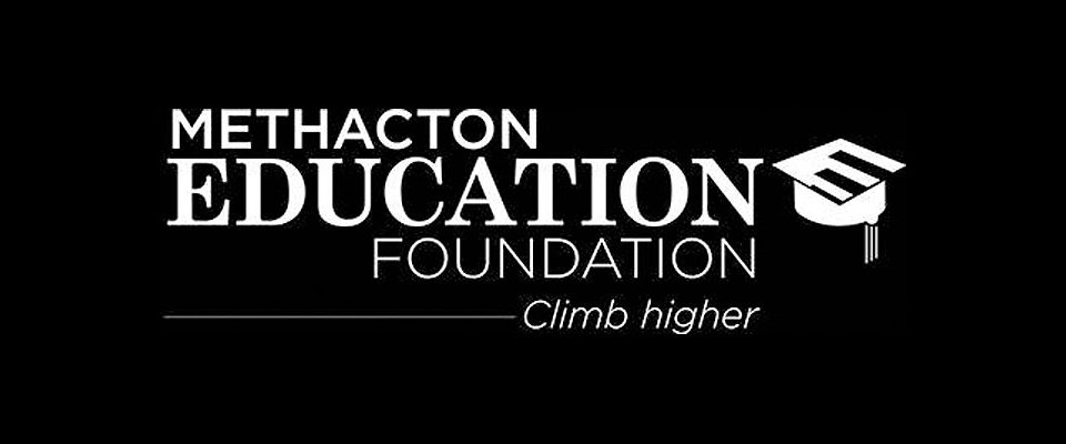 Logo for “METHACTON EDUCATION FOUNDATION” climb higher. On the right is a graduation hat icon.