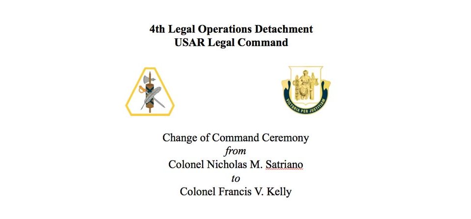 The graphic promoting Francis V.Kelly change of command ceremony.