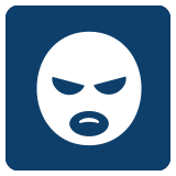 An image of a white angry face on a square blue background. RK Law uses this image for their Bad Faith practice area.