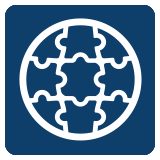 An image of a white, circular puzzle on a square blue background. RK Law uses this for their Complex Litigation practice area.