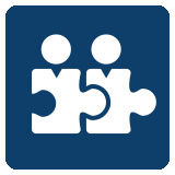 An image of two white silhouettes connected like puzzle pieces on a blue square background. RK Law uses this image for their Employment Law practice area.