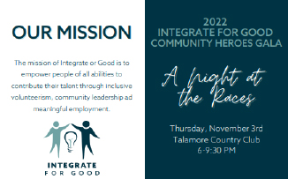 Picture of ad for 2022s Integrate for Good Community Heroes Gala