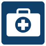 An image of a white briefcase with a medical cross on it on a square blue background. RK Law uses this image for their Managed Care practice area.