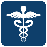 An image of a medical symbol on a blue background. RK Law uses this for their Medical Malpractice practice area.