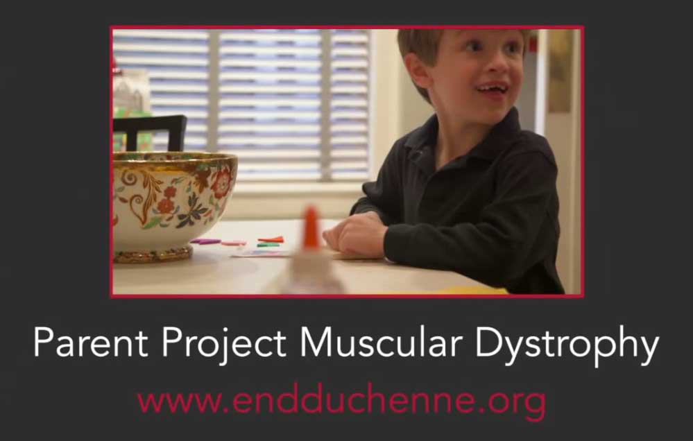 The graphics promotes the cure for the cure for Muscular Dystrophy. The graphic shows a young child smiling with text content below.