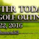 The graphic promoting a golf charity event. Background contains a gold ball sitting on the green of a course. The ball has a logo printed on it. Text content of location and date is printed large on the right.