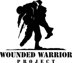 A logo for Wounded Warrior project. Logo shows a soldier carrying a wounded teammate out of harm’s way.