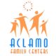 A logo for Aclamo Family Centers. Logo shows four orange human figures with an organic sun design in the center. Below is text in Blue and orange.