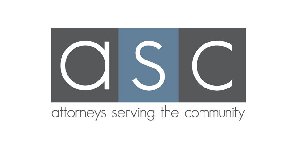 asc logo. In gray and blue squares, the initials asc are spelled out. Underneath it says attorneys serving the community.