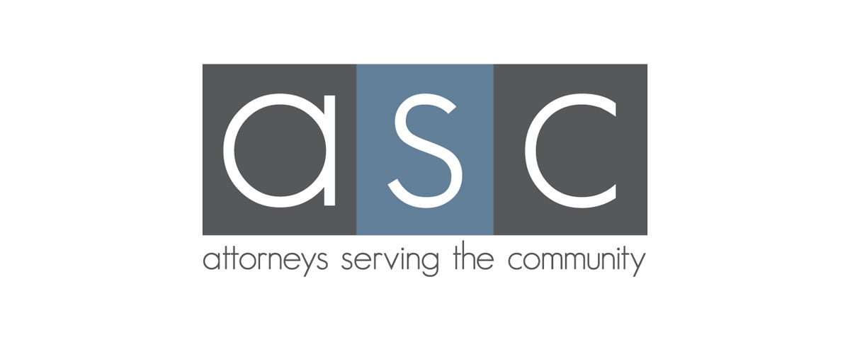 asc logo. In gray and blue squares, the initials asc are spelled out. Underneath it says attorneys serving the community.