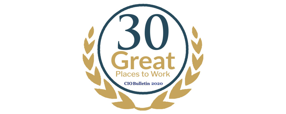 Logo for being awarded top 30 great places to work by CIO bulletin.