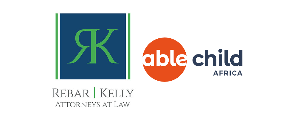 A photo of RK Law's logo on the left and able child Africa's logo on the right.